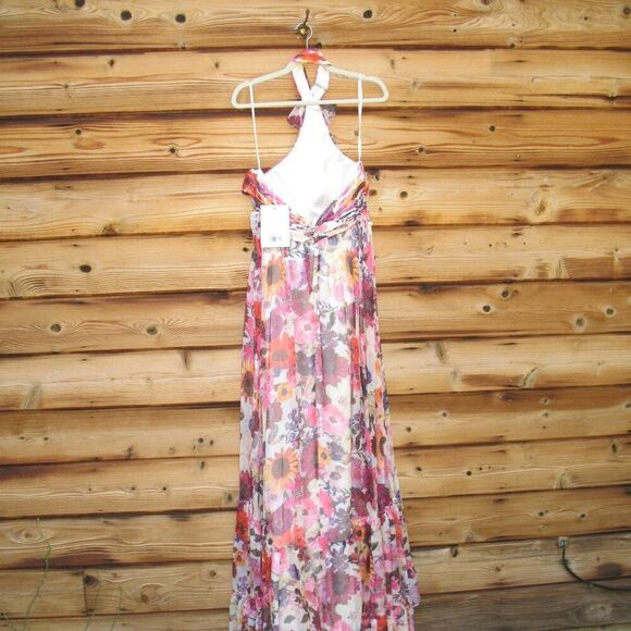 MAC DUGGAL 68108 Multicolor Asymmetrical Ruffled Halter Floral Gown - Picture 11 of 15